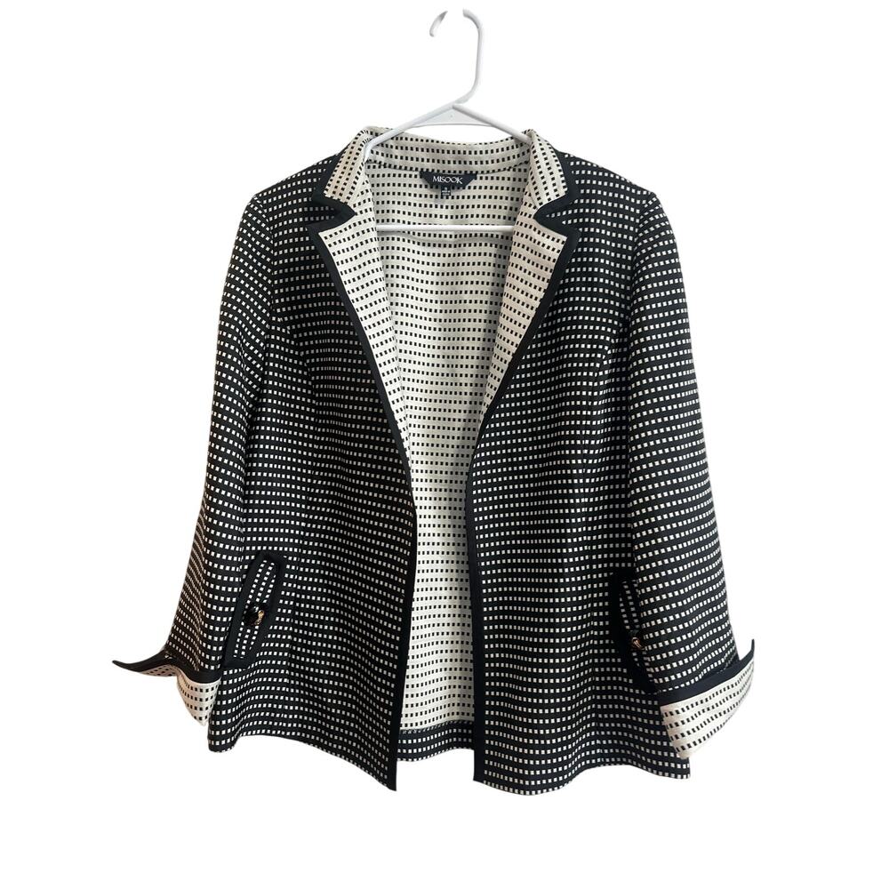 Misook Black White Blazer Jacket Sz S Check Pattern Casual Business Great!